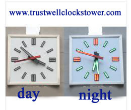 tower clocks with strong higher torque movement motor weather proof free maintenance illumination on hand and markers